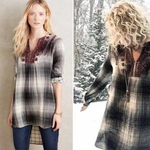 ANTHROPOLOGIE Floreat Embroidered Beaded Tunic, M
